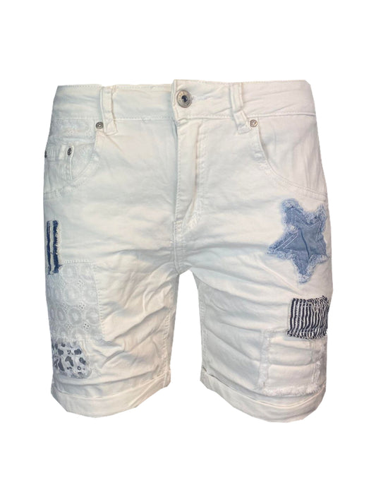 Cat & Co - Denim shorts med lapper - Hvid